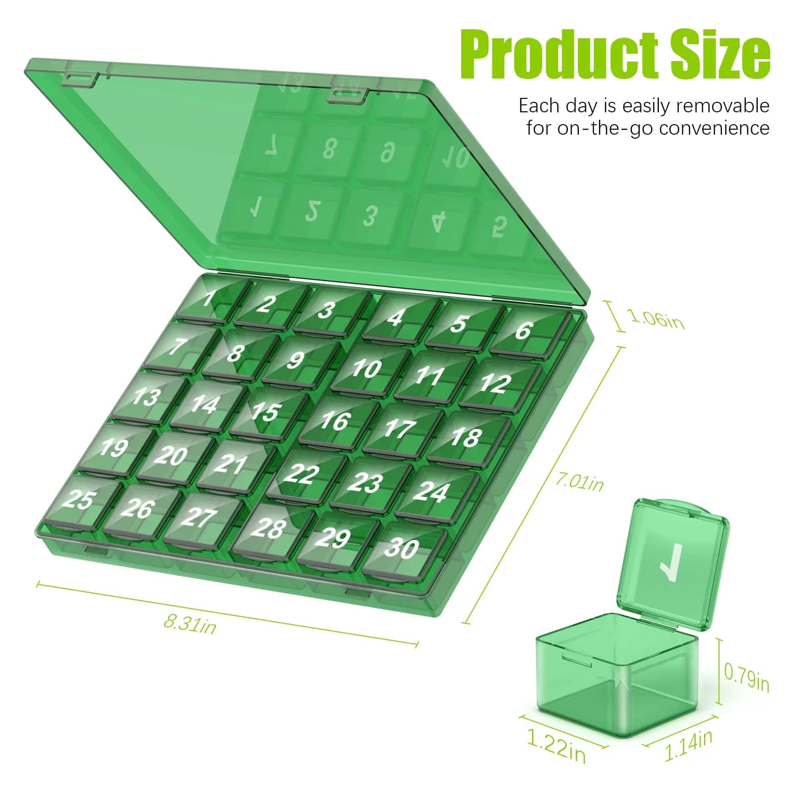 DOHIMGIO 30-Day Pill Organizer Monthly Pill Case with 30 Removable Daily Boxes | Easy Open, Large Compartments, Portable for Travel - view 7