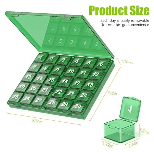 DOHIMGIO 30-Day Pill Organizer Monthly Pill Case with 30 Removable Daily Boxes | Easy Open, Large Compartments, Portable for Travel thumbnail 7