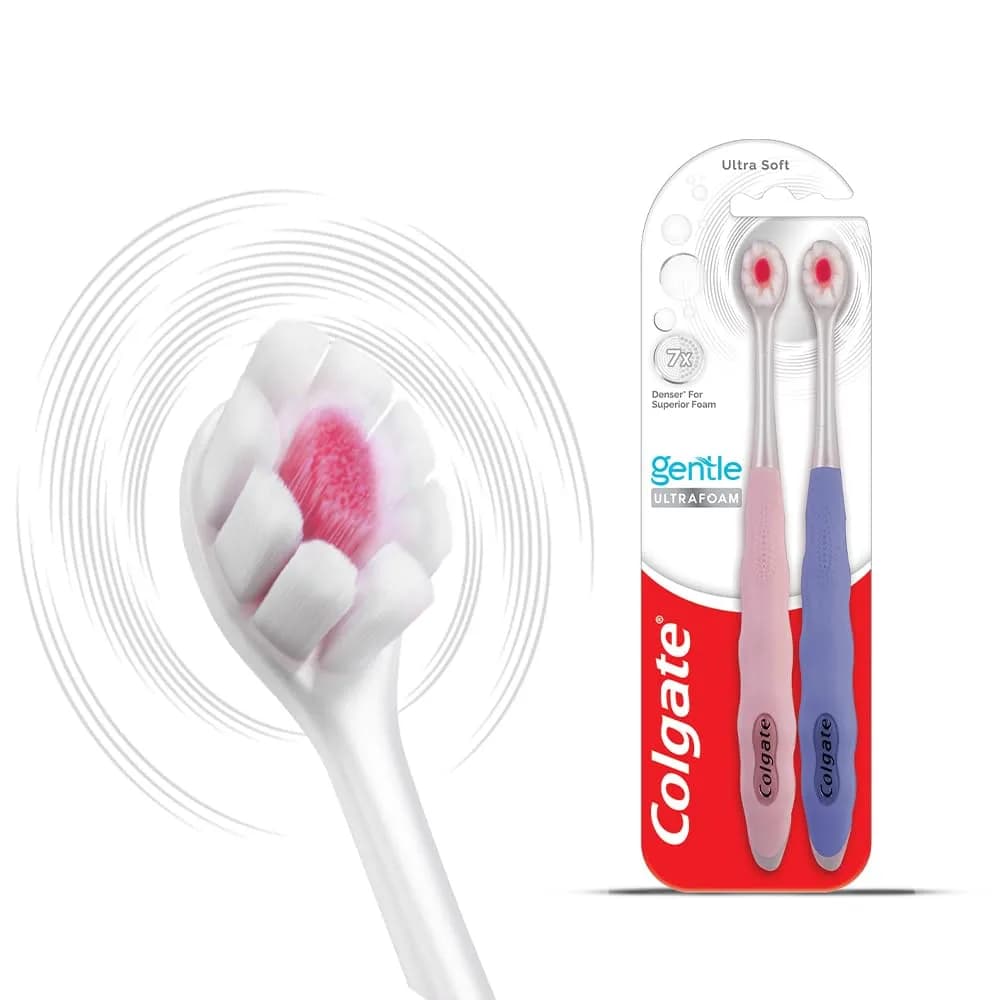 Colgate Gentle UltraFoam Ultra Soft Bristles Manual Toothbrush 2 Count (Pack of 1) | Dentist-Designed for Gentle Clean — White