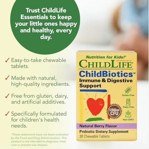 ChildLife Essentials Childbiotics Immune & Digestive Support, 30 Tablets | Clinically Proven Probiotics for Kids thumbnail 6