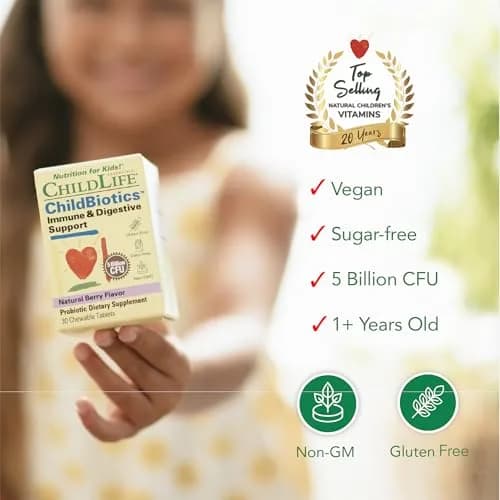 ChildLife Essentials Childbiotics Immune & Digestive Support, 30 Tablets | Clinically Proven Probiotics for Kids thumbnail 4