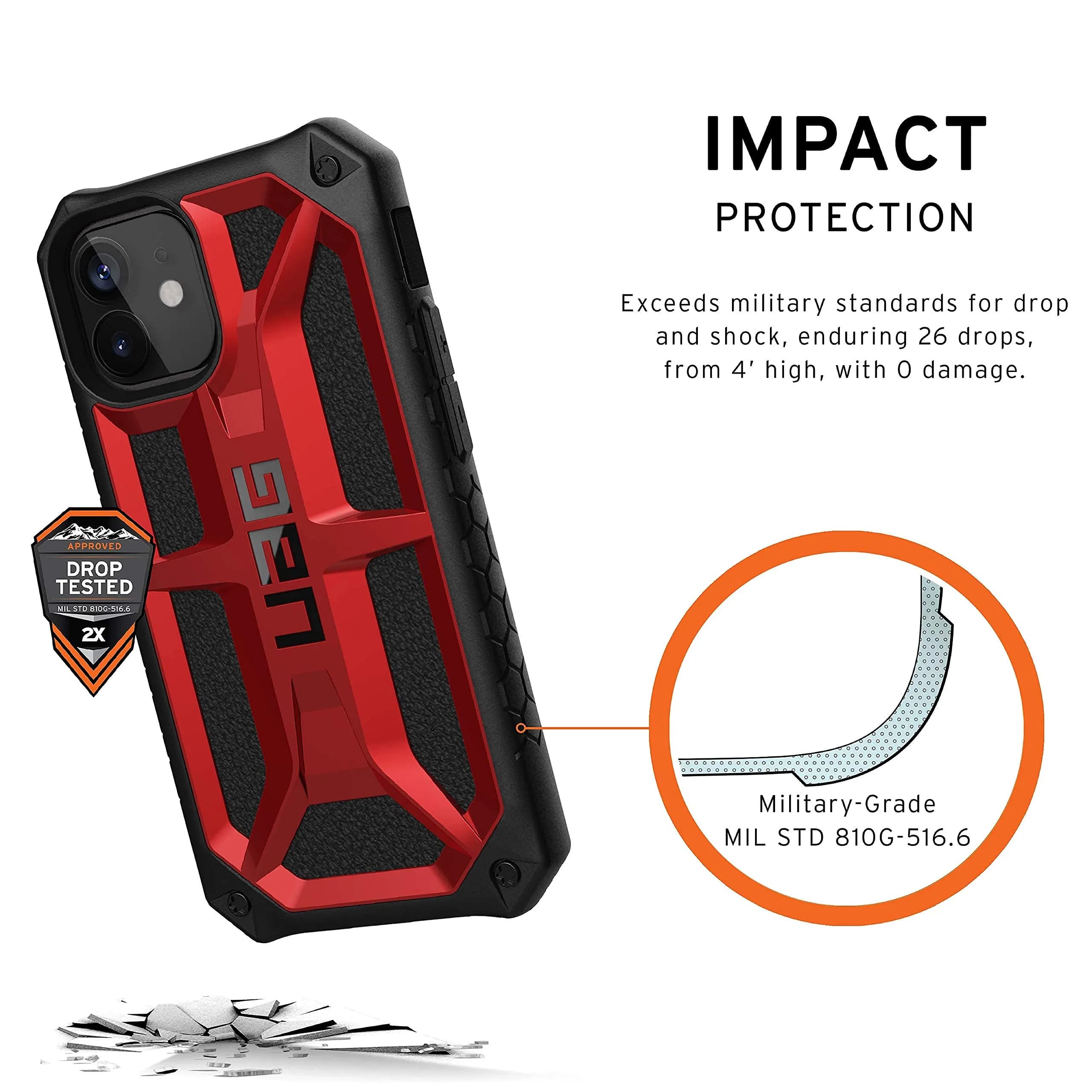 URBAN ARMOR GEAR UAG Monarch Case for iPhone 12 Mini (5.4-inch) | Crimson, 5-Layer Military Drop Protection - view 4