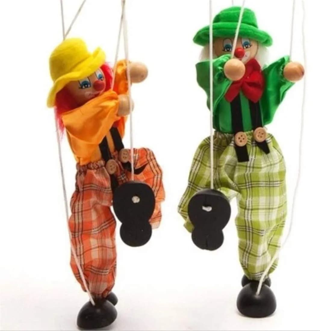 MioCloth Wooden Clown Marionette Puppet 10inch | Vintage Decor & Family Play — Green