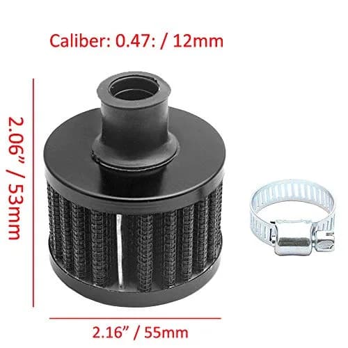 ESUPPORT 12mm Mini Black Universal Car Motor Cone Cold Clean Air Intake Filter Turbo Vent Breather | Improves Horsepower & Gas Mileage thumbnail 2