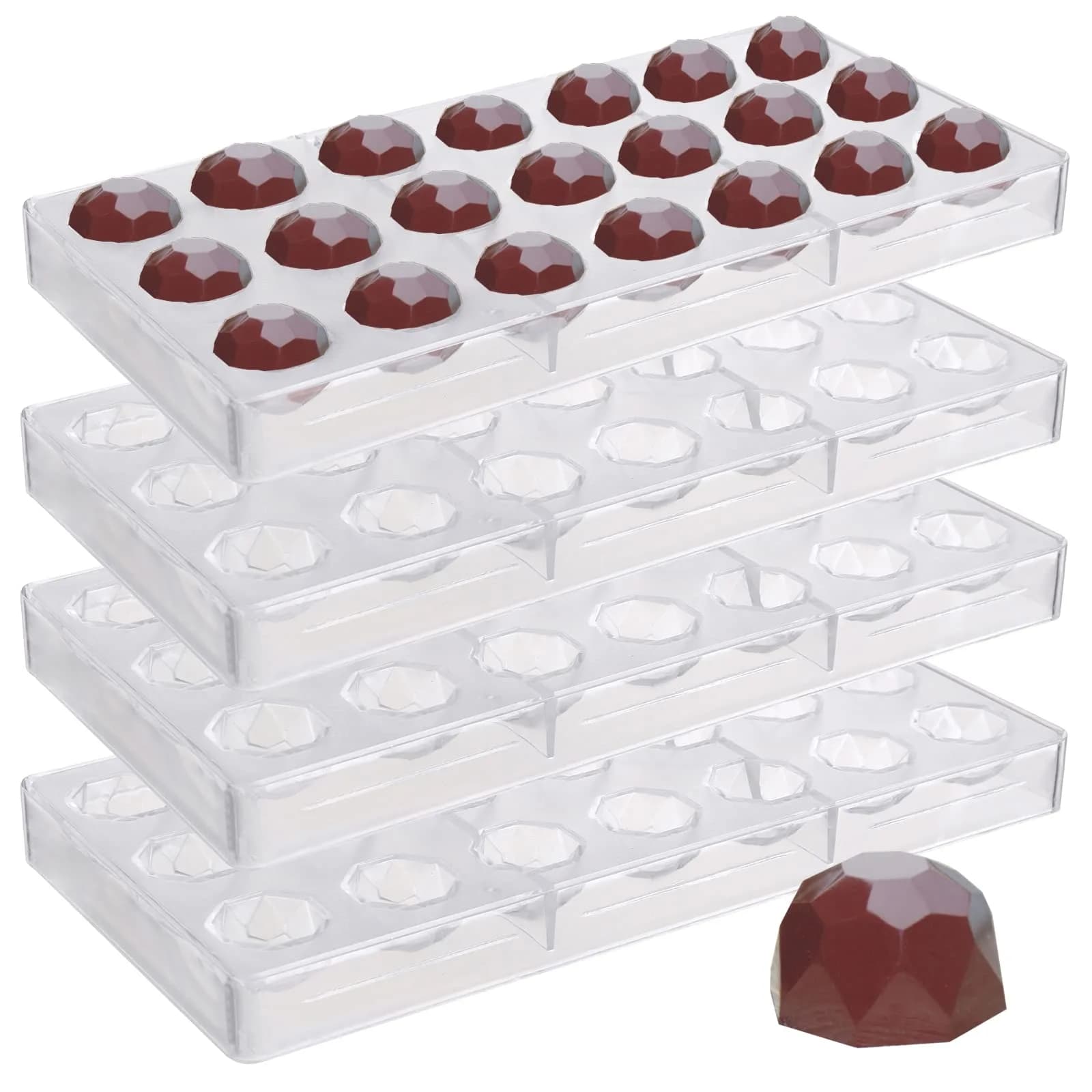 Yopay Polycarbonate Chocolate Molds 84 Cavities (4 Pack, Clear) | Diamond Shaped Tray for Mousse, Jelly, Pralines, Truffles, Sweets, Bonbons, Cookies - main product image