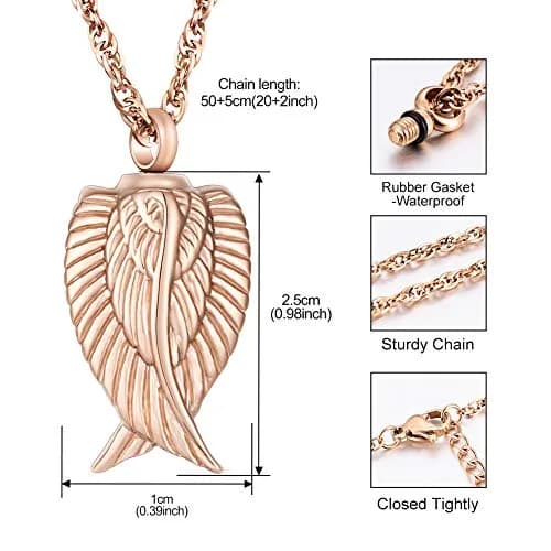 Dletay Angel Wing Cremation Necklace for Ashes | Memorial Jewelry in Stainless Steel (2.5cm x 1.5cm) | Waterproof & Large Capacity thumbnail 5