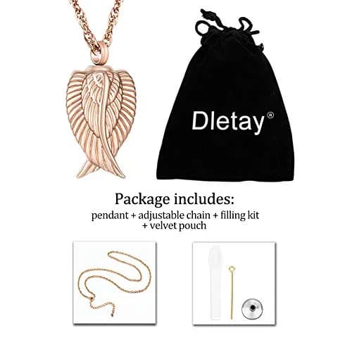 Dletay Angel Wing Cremation Necklace for Ashes | Memorial Jewelry in Stainless Steel (2.5cm x 1.5cm) | Waterproof & Large Capacity thumbnail 7