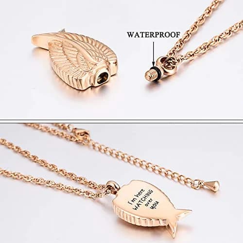 Dletay Angel Wing Cremation Necklace for Ashes | Memorial Jewelry in Stainless Steel (2.5cm x 1.5cm) | Waterproof & Large Capacity thumbnail 3