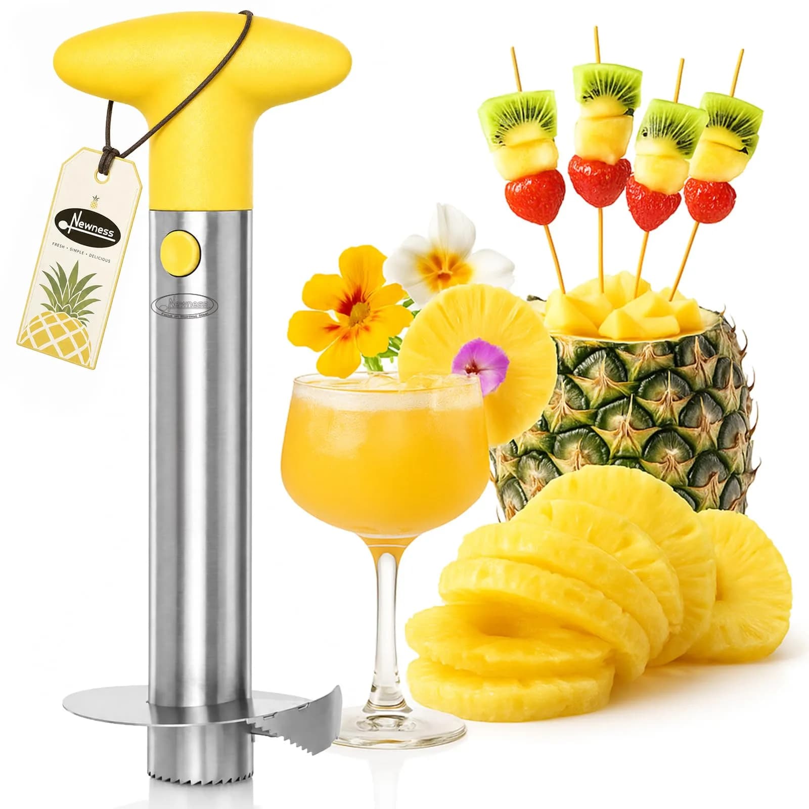 Newness Upgraded Pineapple Corer, Reinforced Thicker Blade, Yellow | Stainless Steel Kitchen Tool for Fast, Clean Pineapple Rings — Yellow