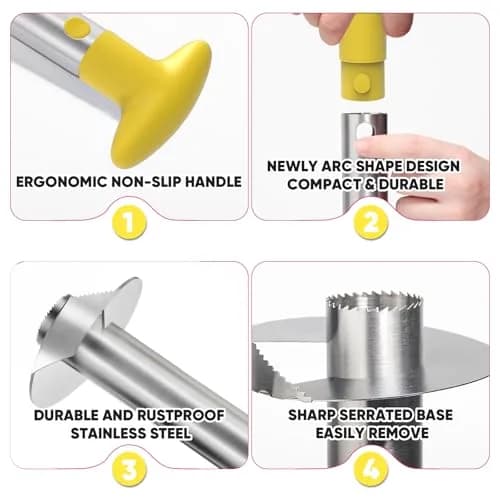 Newness Upgraded Pineapple Corer, Reinforced Thicker Blade, Yellow | Stainless Steel Kitchen Tool for Fast, Clean Pineapple Rings thumbnail 6