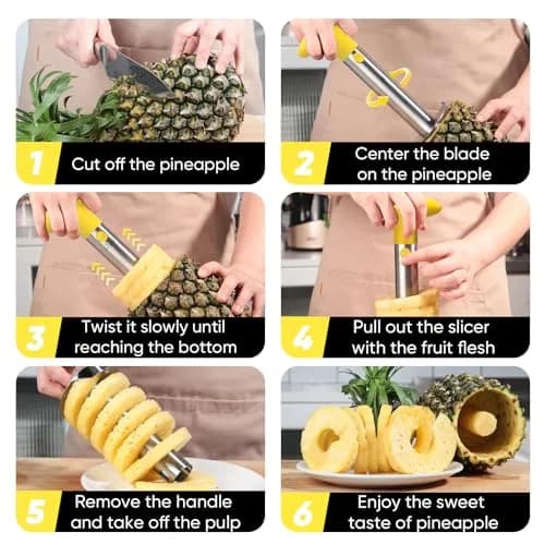 Newness Upgraded Pineapple Corer, Reinforced Thicker Blade, Yellow | Stainless Steel Kitchen Tool for Fast, Clean Pineapple Rings thumbnail 3
