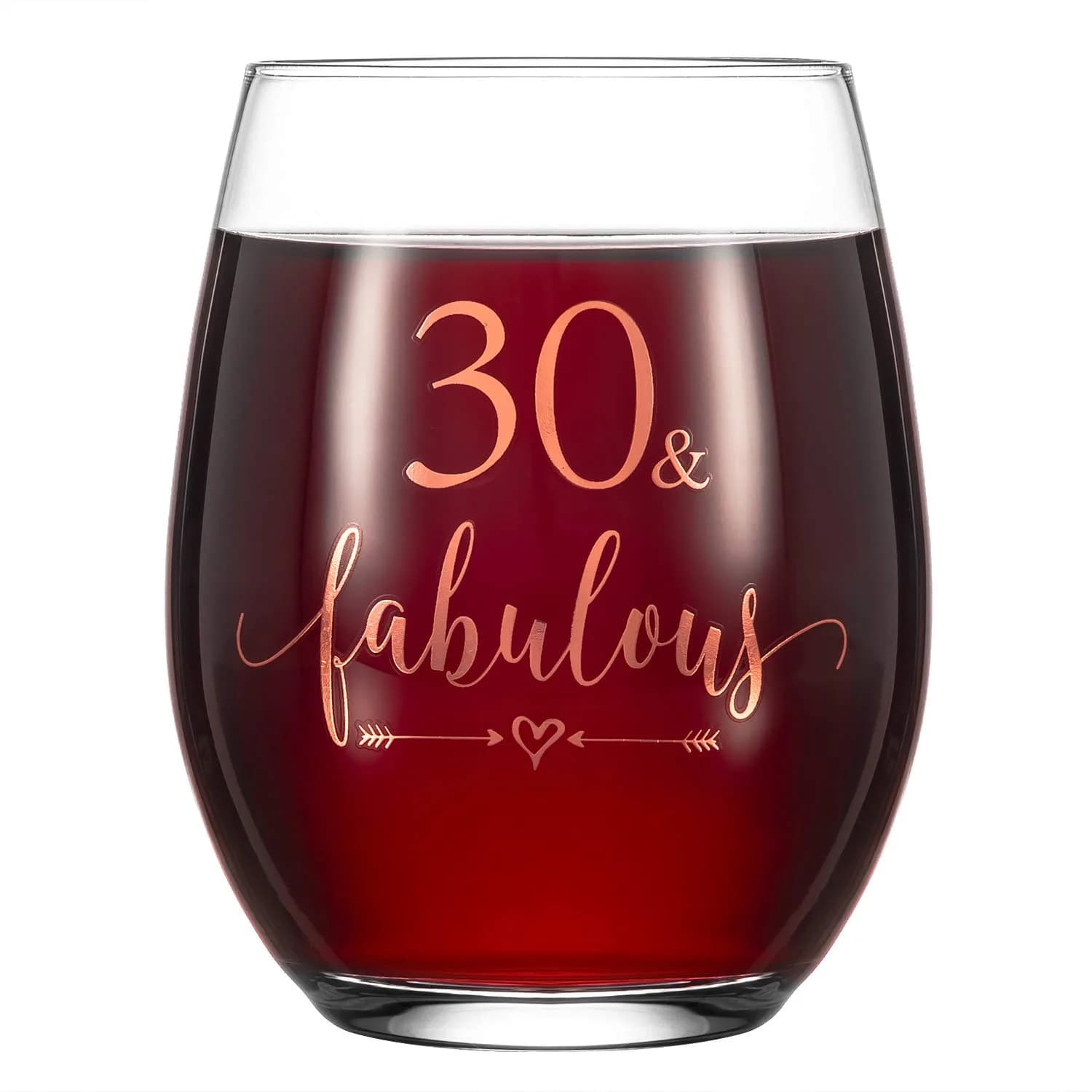 Crisky 14oz Rose Gold 30 & Fabulous Wine Glass for Women | 30th Birthday Gift with Box