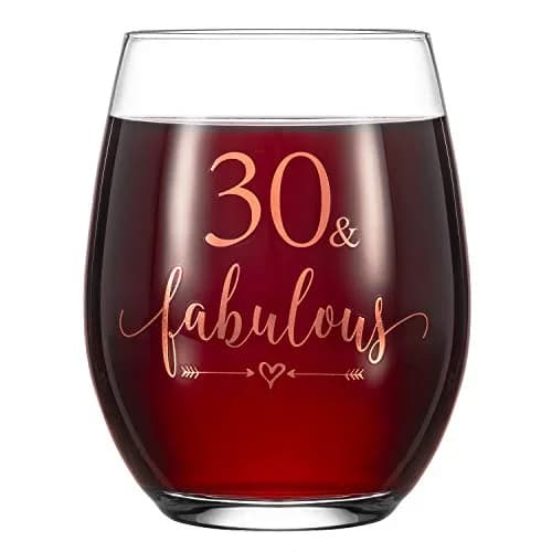Crisky 14oz Rose Gold 30 & Fabulous Wine Glass for Women | 30th Birthday Gift with Box thumbnail 1