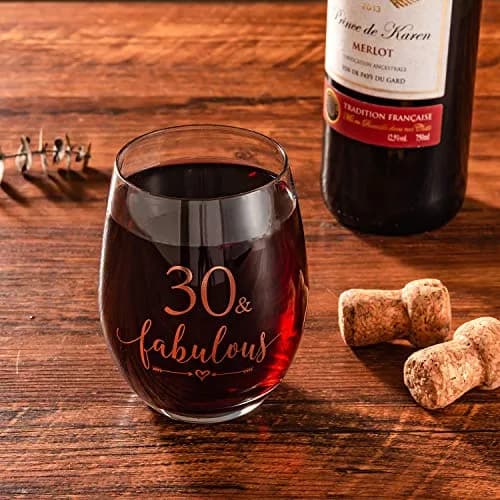 Crisky 14oz Rose Gold 30 & Fabulous Wine Glass for Women | 30th Birthday Gift with Box thumbnail 4