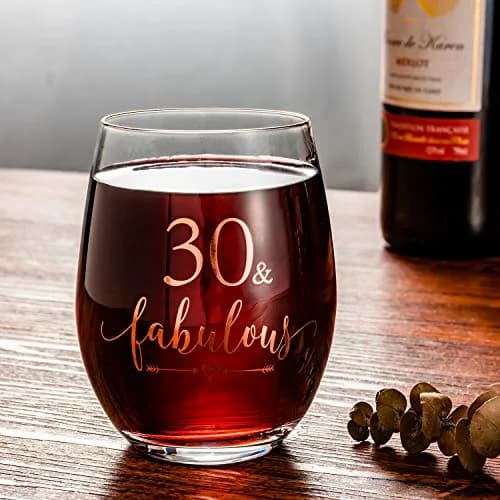 Crisky 14oz Rose Gold 30 & Fabulous Wine Glass for Women | 30th Birthday Gift with Box thumbnail 5