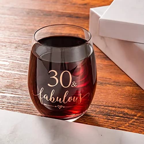 Crisky 14oz Rose Gold 30 & Fabulous Wine Glass for Women | 30th Birthday Gift with Box thumbnail 6