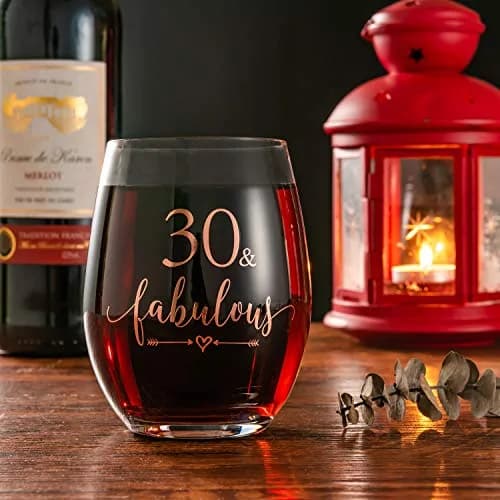Crisky 14oz Rose Gold 30 & Fabulous Wine Glass for Women | 30th Birthday Gift with Box thumbnail 2