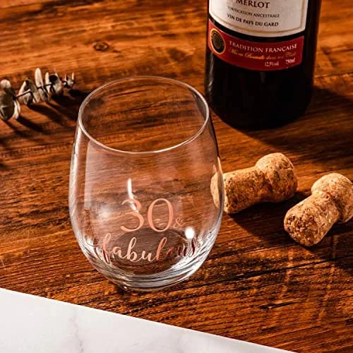 Crisky 14oz Rose Gold 30 & Fabulous Wine Glass for Women | 30th Birthday Gift with Box thumbnail 3