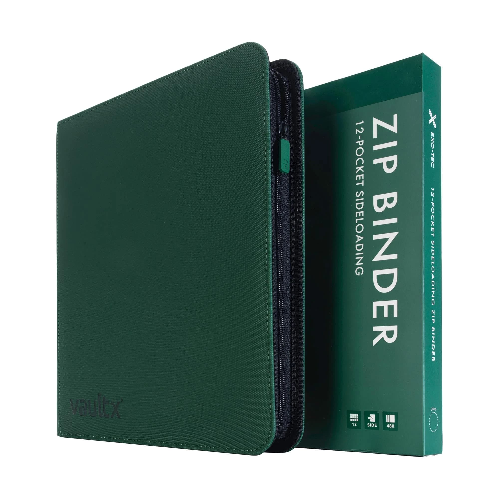 Vault X 12 Pocket Zip Binder with Exo-Tec Cover, 480 Cards, 20 Pages, Green | USA Imported Card Storage - main product image