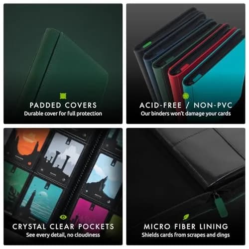 Vault X 12 Pocket Zip Trading Card Binder 480 Cards Exo-Tec Green | Holds 480 Cards in 20 Pages thumbnail 6