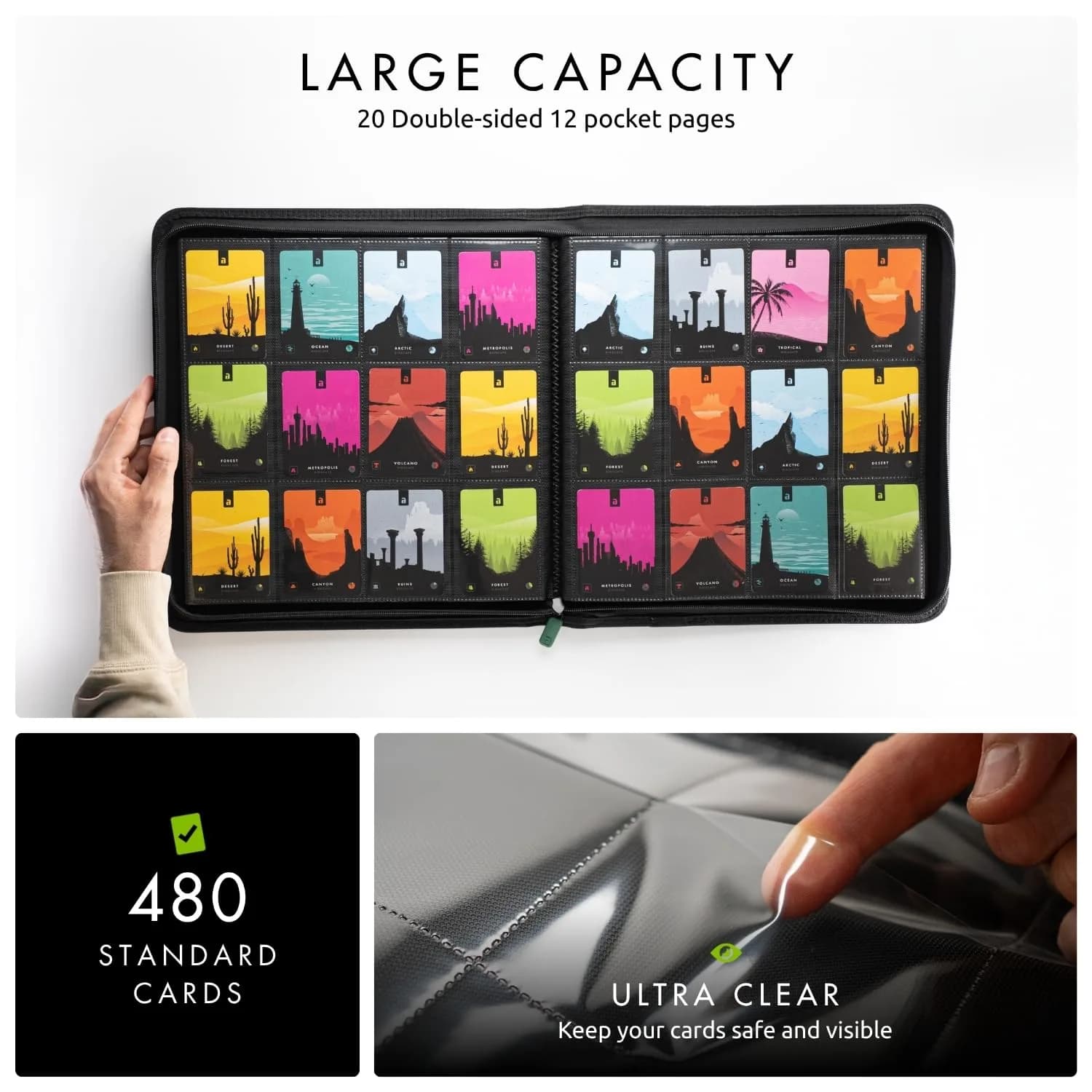 Vault X 12 Pocket Zip Binder with Exo-Tec Cover, 480 Cards, 20 Pages, Green | USA Imported Card Storage - view 4