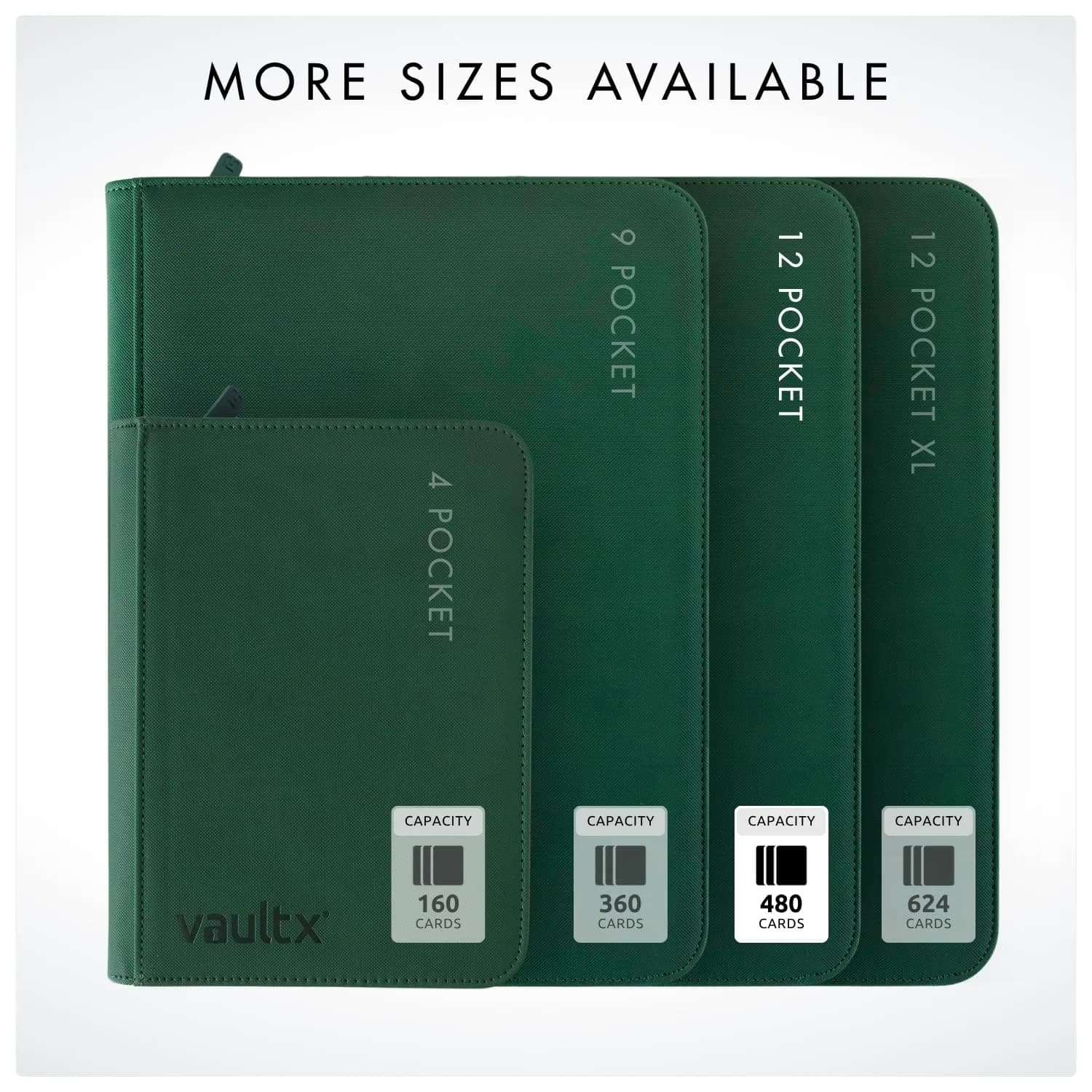 Vault X 12 Pocket Zip Binder with Exo-Tec Cover, 480 Cards, 20 Pages, Green | USA Imported Card Storage - view 7
