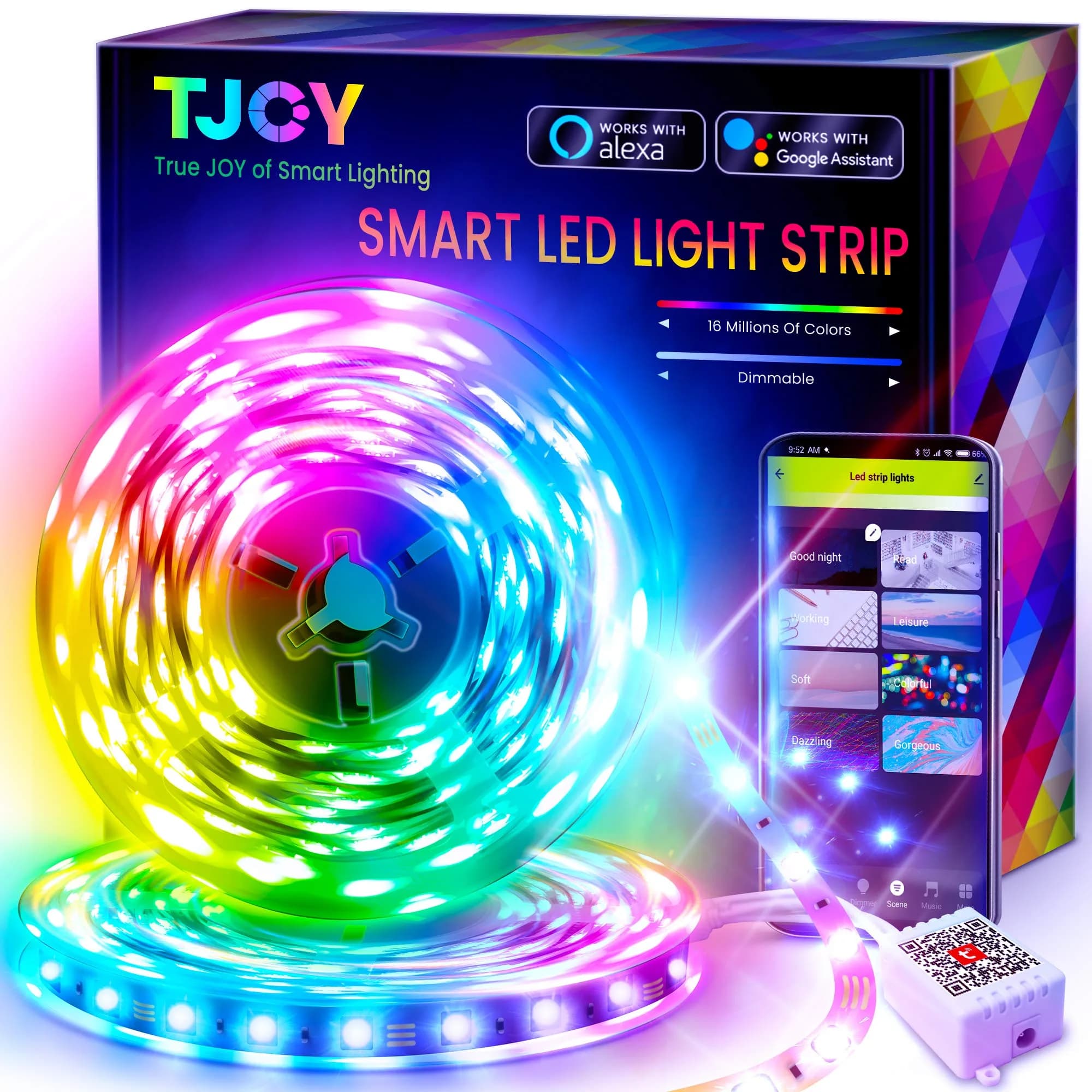 TJOY 50ft Smart Led Strip Lights for Bedroom | RGB Color Changing Music Sync with App & Voice Control