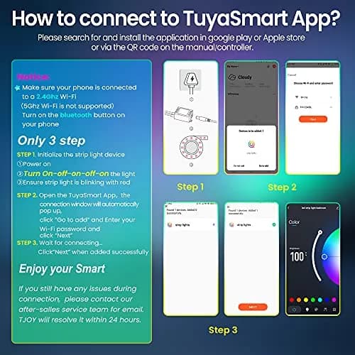 TJOY 50ft Smart Led Strip Lights for Bedroom | RGB Color Changing Music Sync with App & Voice Control thumbnail 6