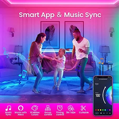 TJOY 50ft Smart Led Strip Lights for Bedroom | RGB Color Changing Music Sync with App & Voice Control thumbnail 2