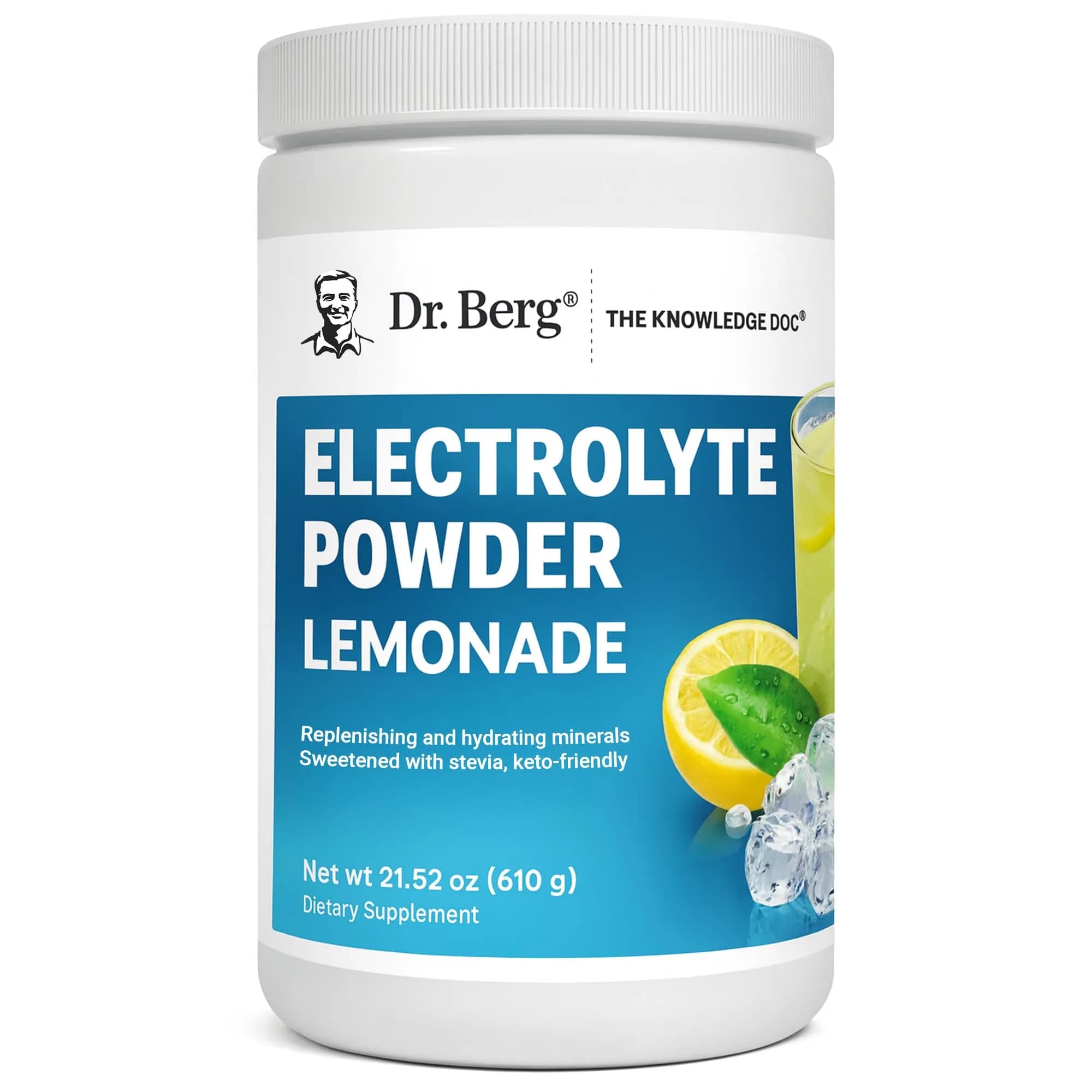 Dr. Berg Nutritionals Raspberry Lemon Keto Electrolyte Powder 330g (11.6 Oz) | 1000mg Potassium, Zero Sugar — Lemonade