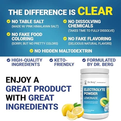 Dr. Berg Nutritionals Keto Electrolyte Powder Lemonade 1.38 lb (626 g) | Zero Sugar Hydration Drink Mix with 1000 mg Potassium thumbnail 5