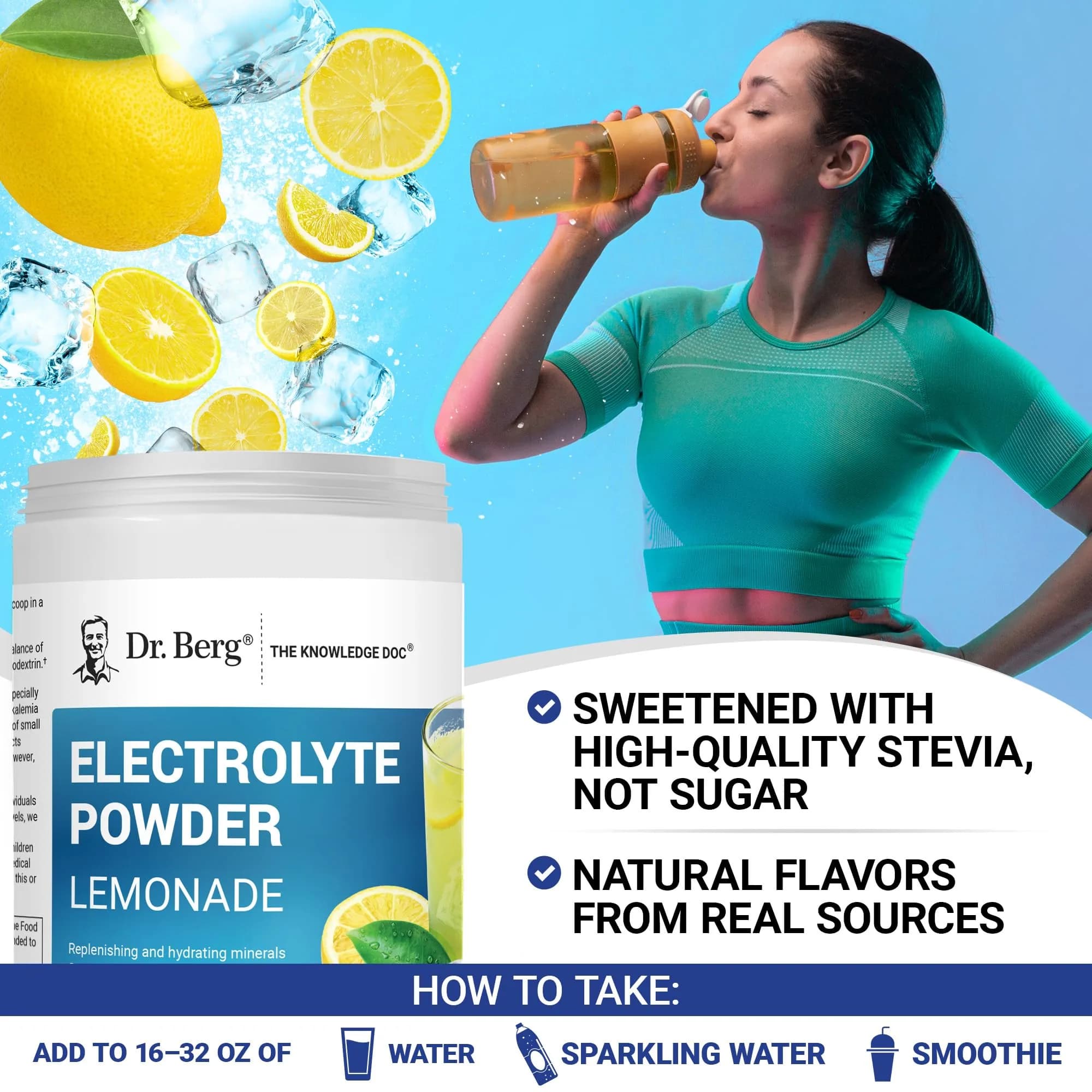 Dr. Berg Nutritionals Keto Electrolyte Powder Lemonade 1.38 lb (626 g) | Zero Sugar Hydration Drink Mix with 1000 mg Potassium - view 6