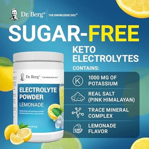 Dr. Berg Nutritionals Keto Electrolyte Powder Lemonade 1.38 lb (626 g) | Zero Sugar Hydration Drink Mix with 1000 mg Potassium thumbnail 7