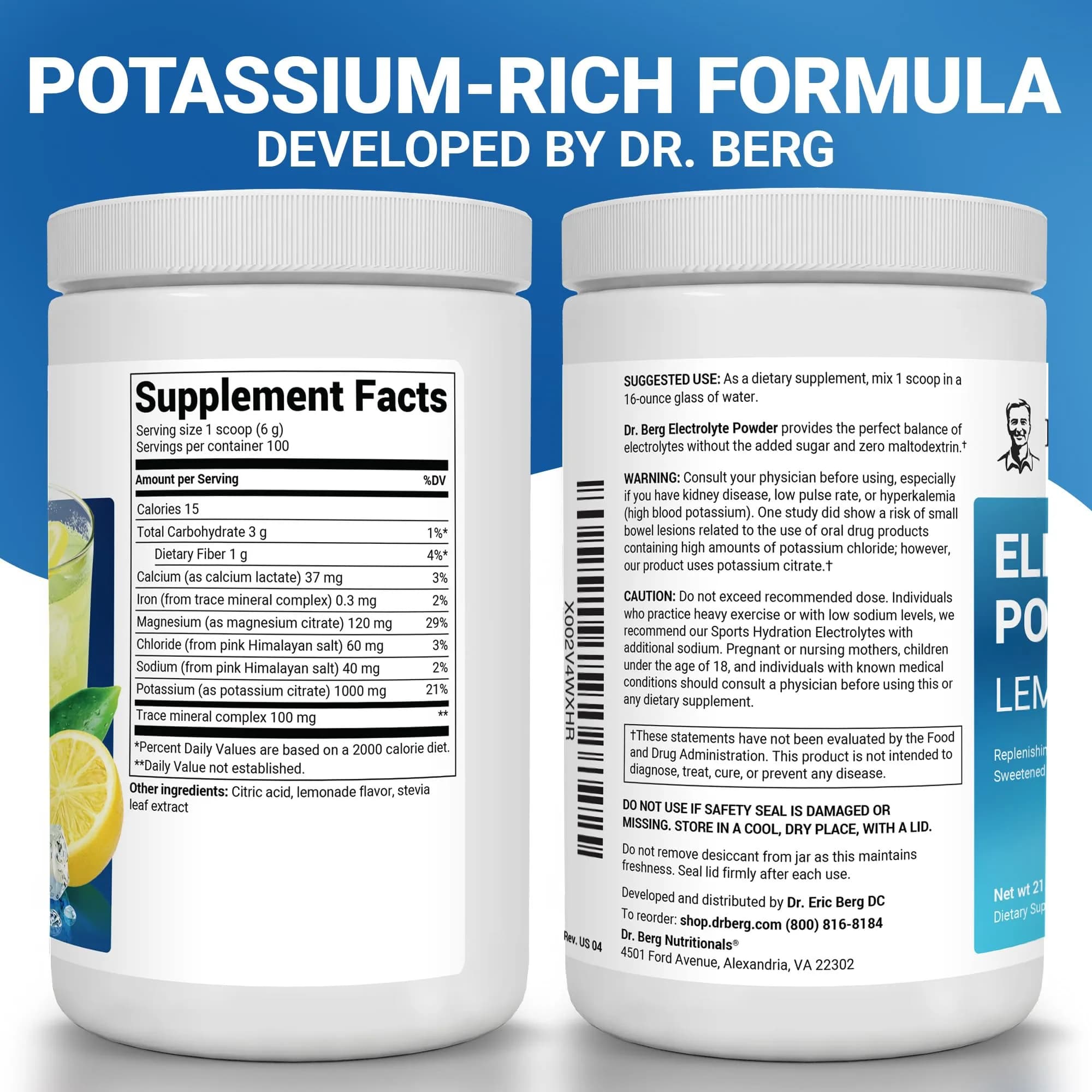 Dr. Berg Nutritionals Keto Electrolyte Powder Lemonade 1.38 lb (626 g) | Zero Sugar Hydration Drink Mix with 1000 mg Potassium - view 2