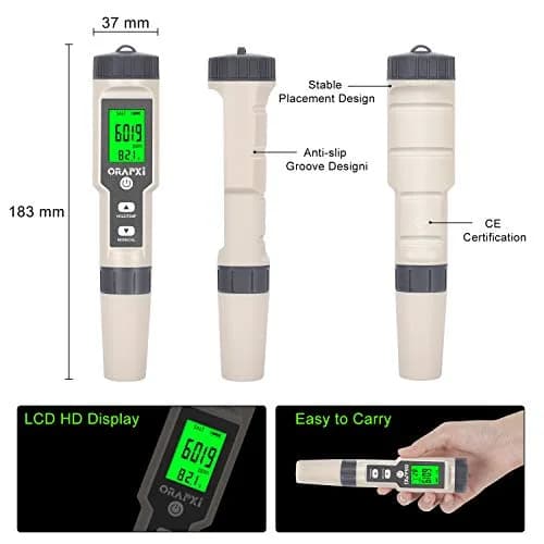 ORAPXI Digital Salinity Tester for Salt Water - Waterproof IP67 Salinity Meter with ATC 0-200ppt | 4-in-1 Meter for Aquariums & Ponds thumbnail 5