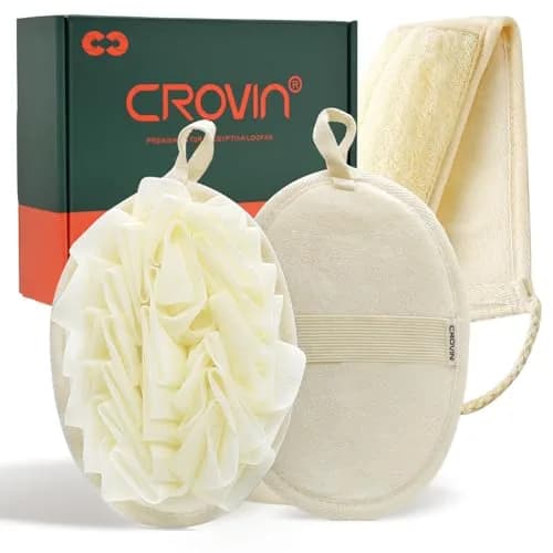 CROVIN Mesh Pouf Body Sponge Set - Redesign Bath Loofahs Shower Puffs 2 Pack & Exfoliating Natural Loofah Back Scrubber (70-120c) thumbnail 1