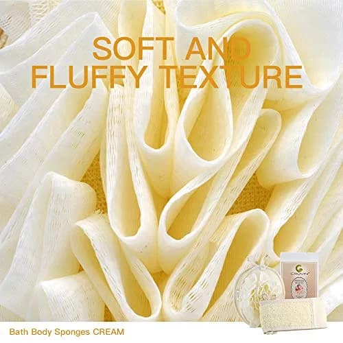 CROVIN Mesh Pouf Body Sponge Set - Redesign Bath Loofahs Shower Puffs 2 Pack & Exfoliating Natural Loofah Back Scrubber (70-120c) thumbnail 4