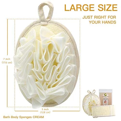 CROVIN Mesh Pouf Body Sponge Set - Redesign Bath Loofahs Shower Puffs 2 Pack & Exfoliating Natural Loofah Back Scrubber (70-120c) thumbnail 6
