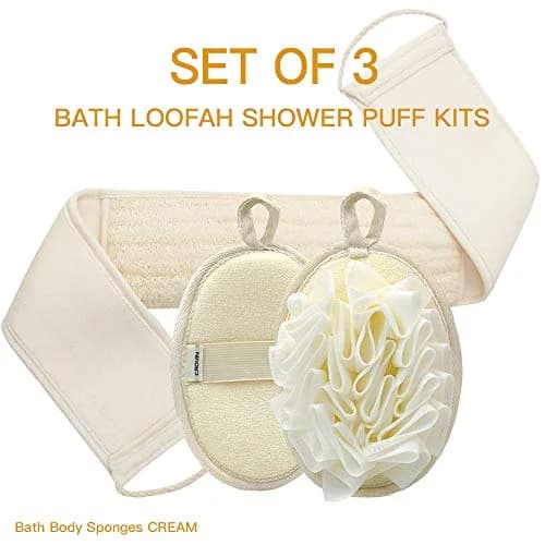 CROVIN Mesh Pouf Body Sponge Set - Redesign Bath Loofahs Shower Puffs 2 Pack & Exfoliating Natural Loofah Back Scrubber (70-120c) thumbnail 2