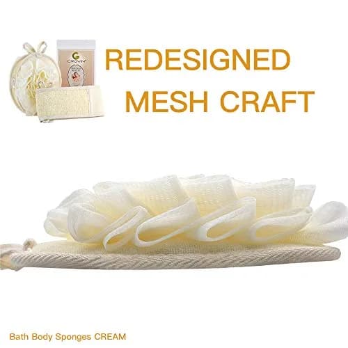 CROVIN Mesh Pouf Body Sponge Set - Redesign Bath Loofahs Shower Puffs 2 Pack & Exfoliating Natural Loofah Back Scrubber (70-120c) thumbnail 3