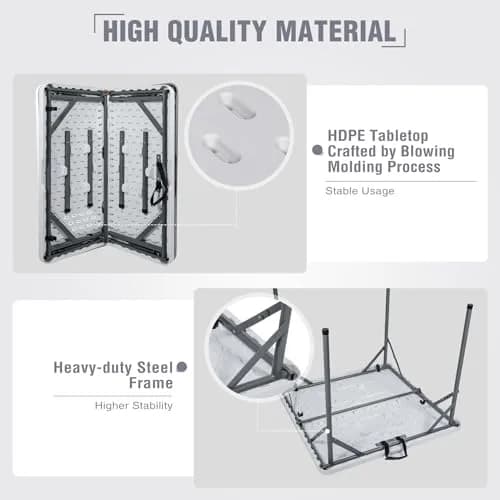 REDCAMP 34" Square Folding Card Table with Resin Top | Portable Indoor Outdoor Use, White thumbnail 4
