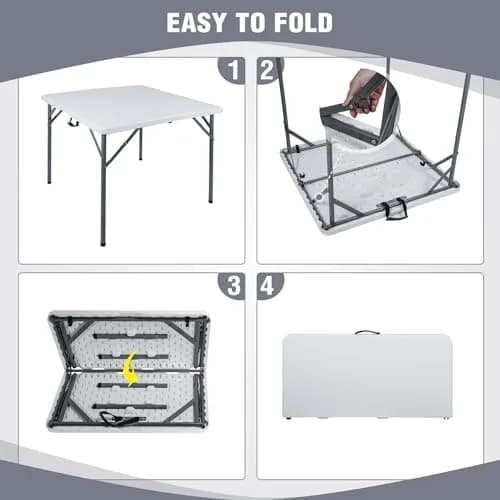 REDCAMP 34" Square Folding Card Table with Resin Top | Portable Indoor Outdoor Use, White thumbnail 5