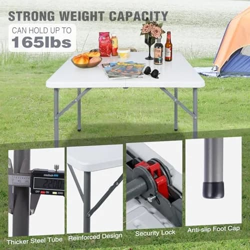 REDCAMP 34" Square Folding Card Table with Resin Top | Portable Indoor Outdoor Use, White thumbnail 3