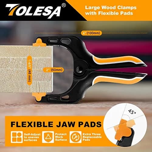 TOLESA Heavy Duty Spring Clamps, 4 Inch 8-Pack, Deep Throat for Woodworking thumbnail 3