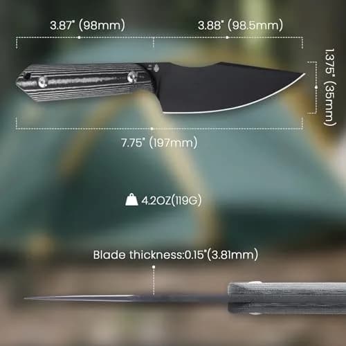Kizer Harpoon Fixed Blade Knife, D2 Steel, Black Micarta Handle, 7.75in Overall, Outdoor & Hunting Utility thumbnail 6