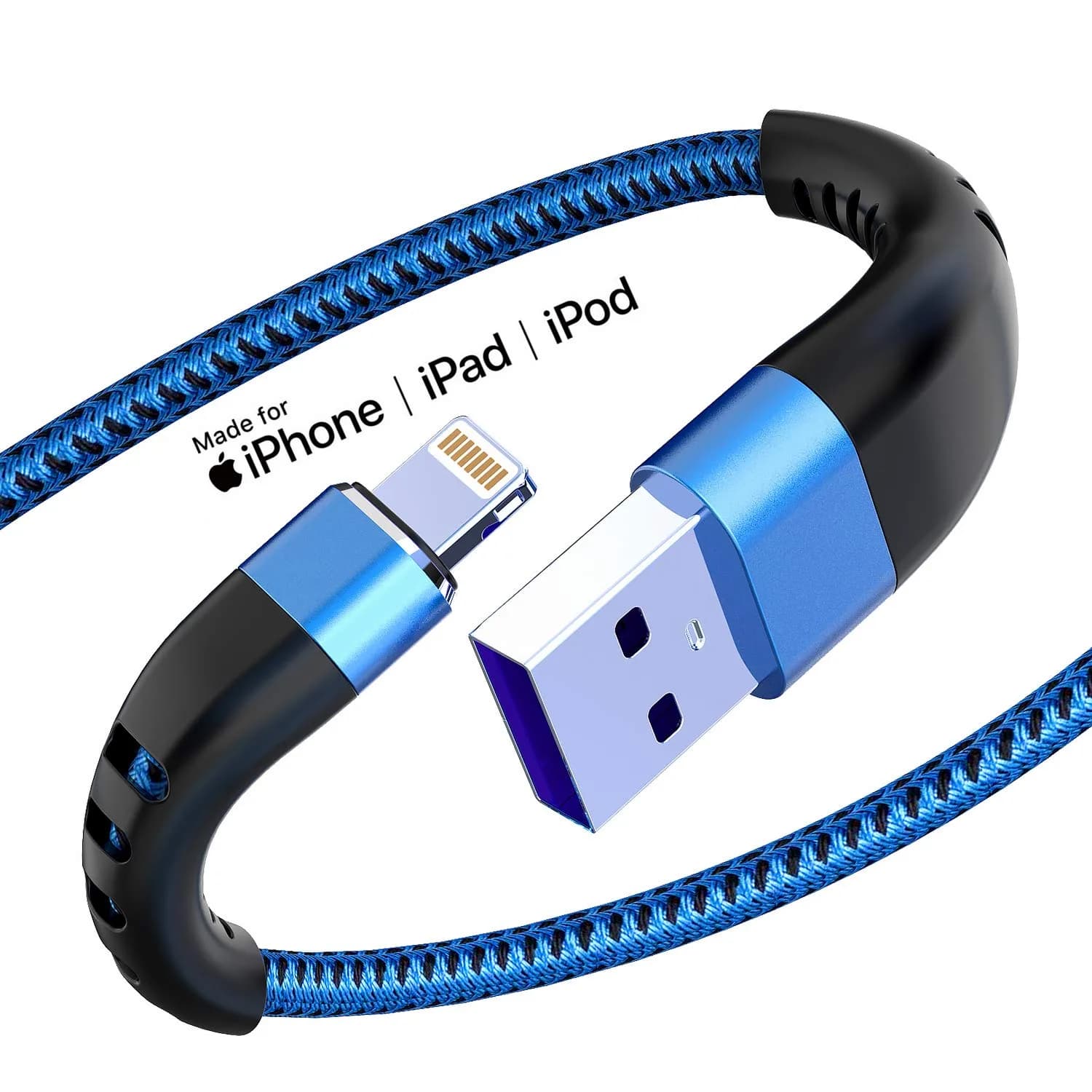 Essri 2Pack Lightning Cable 6FT | Nylon Braided iPhone Charger Cord for Fast Charging & Sync — Blue