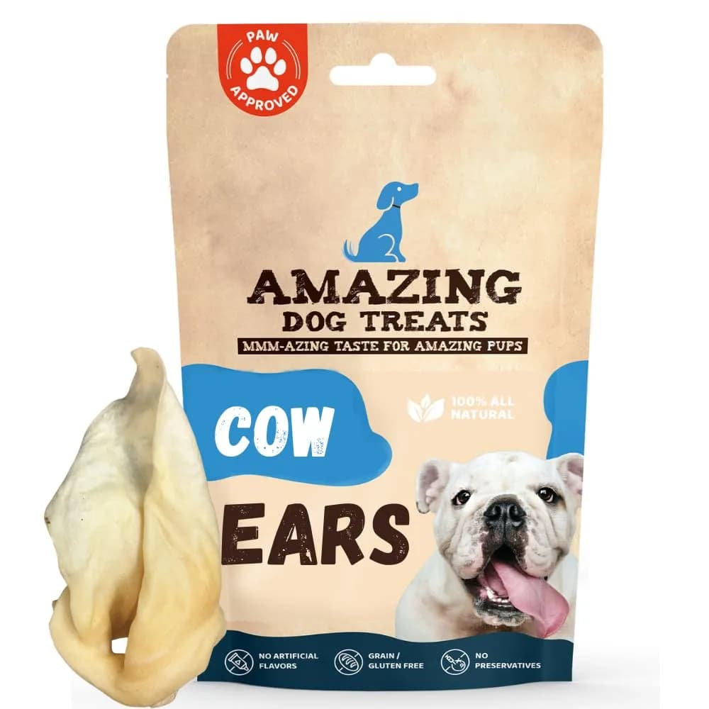 Amazing Dog Treats Cow Ears 25 Pack | Natural, Thick-Cut Beef Chew for Dogs