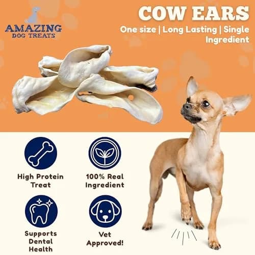 Amazing Dog Treats Cow Ears 25 Pack | Natural, Thick-Cut Beef Chew for Dogs thumbnail 2