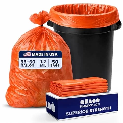 Plasticplace Heavy Duty Trash Bags 55-60 Gallon | 1.2 Mil Thick, Orange, 50 Count thumbnail 1