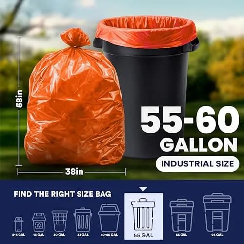 Plasticplace Heavy Duty Trash Bags 55-60 Gallon | 1.2 Mil Thick, Orange, 50 Count thumbnail 4